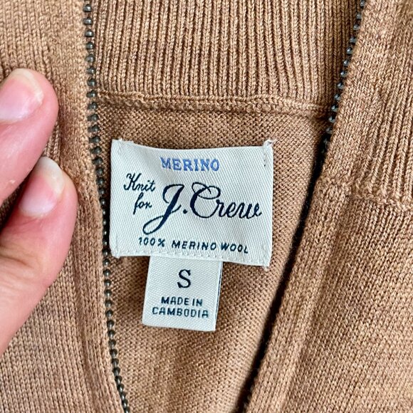 J.Crew Merino Wool Quarter-Zip Pullover Sweater Men's Small Camel Tan - Picture 3 of 7